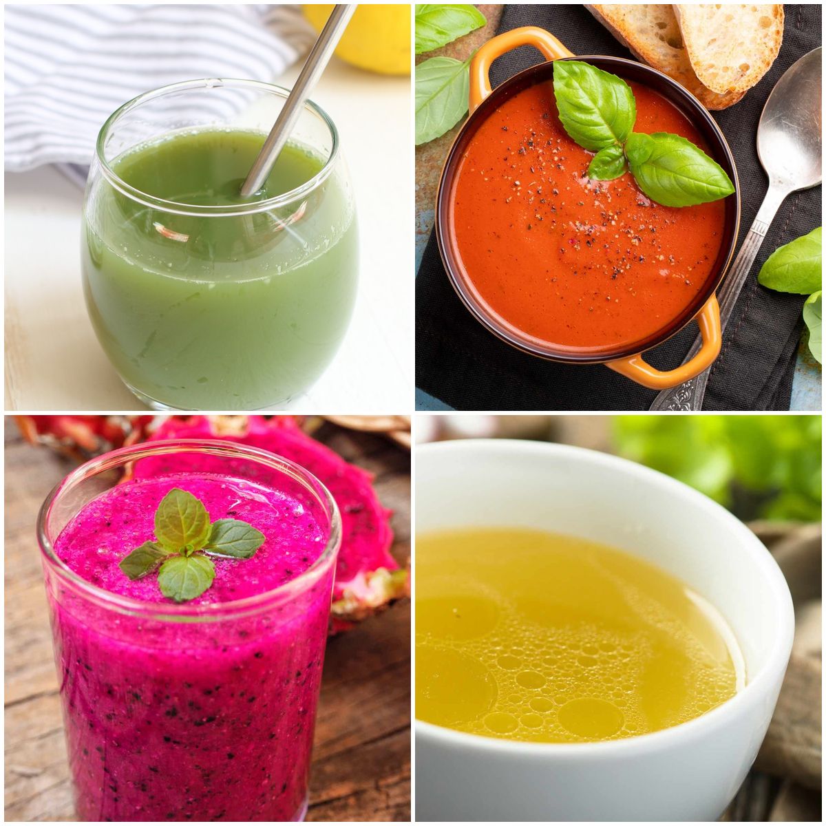 Collage of clear liquid diet recipes and ideas suitable for after surgery or medical procedures