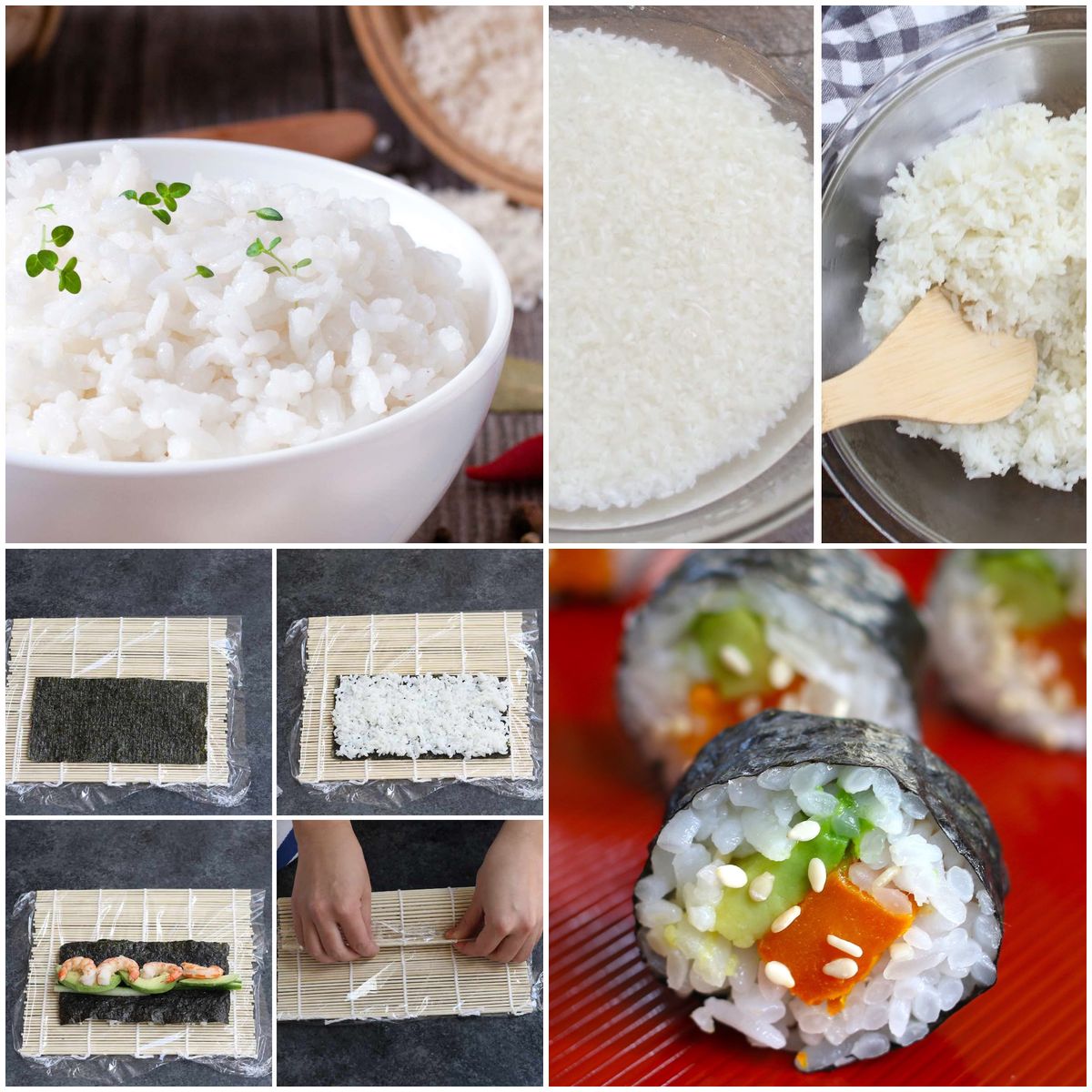Collage of the best sushi rice brands for making authentic sushi at home