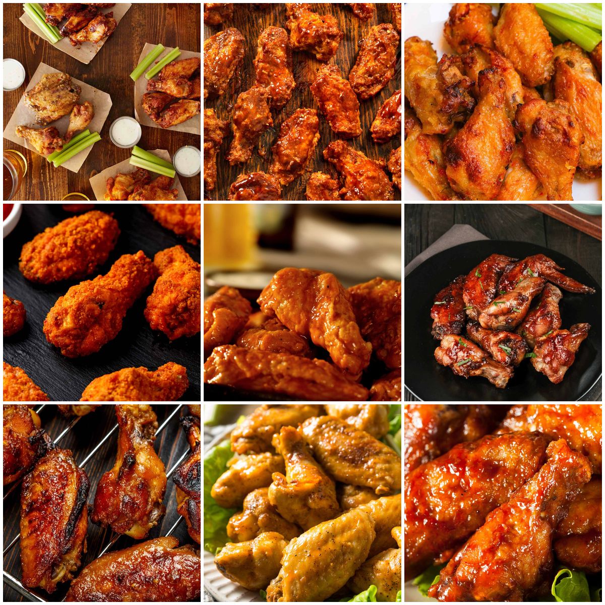 Collage of Wingstop chicken wing flavors including lemon pepper, garlic parmesan, mango habanero, and other popular sauces